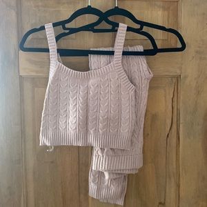 Two piece cable knit matching set nude